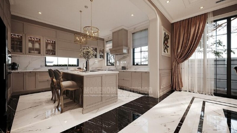 Bố trí nội thất phòng bếp cao cấp đẹp, sang trọng cho biệt thự, nhà phố. Thiết kế nội thất
